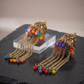 Antique Golden Multi Color Tassel Jhumka Earrings