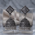 Antique Silver Square Stud Jhumka Earrings
