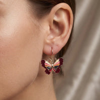 Gold plated multi-color enamel butterfly drop wire hook earrings pair by Trivo Essentials