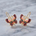 Golden Plated Enamel Butterfly Drop Earrings