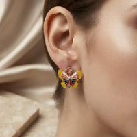 Colorful enamel gold plated butterfly clip-on stud earrings by Trivo Essentials