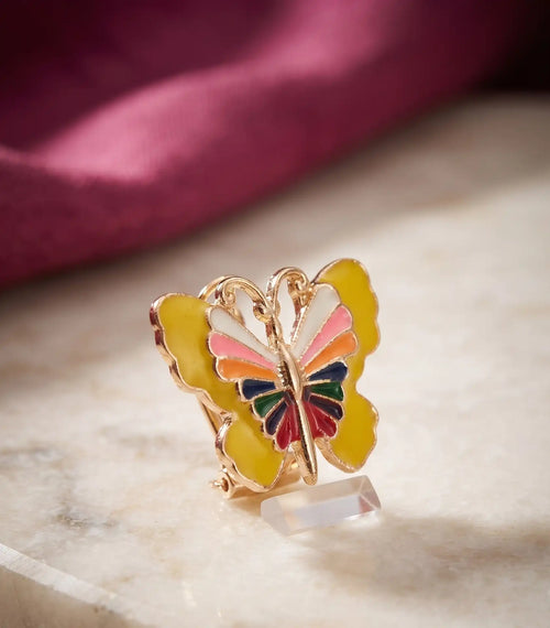 Golden Plated Enamel Butterfly Stud Earrings
