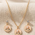 Golden Plated Floral Enamel Pendant Necklace & Moti Earrings Set