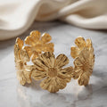 Golden Plated Floral Statement Open Cuff Bracelet Kara