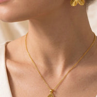 Gold plated 5-petal flower pendant necklace and matching stud tops set by Trivo Essentials