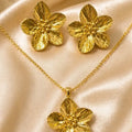 Golden Plated 5-Petal Flower Pendant Necklace & Tops Earrings Set