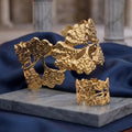 Golden Plated Textured Ginkgo Leaf Cuff Bangle & Matching Ring Set