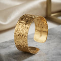 Golden Plated Hammered Texture Wide Open Cuff Bracelet Kara