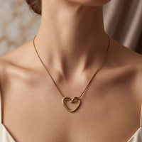 Gold plated minimalist open heart pendant necklace for women by Trivo Essentials