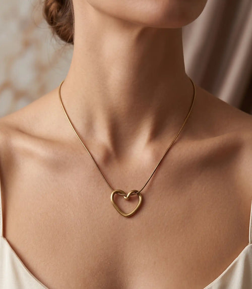 Gold plated minimalist open heart pendant necklace for women by Trivo Essentials