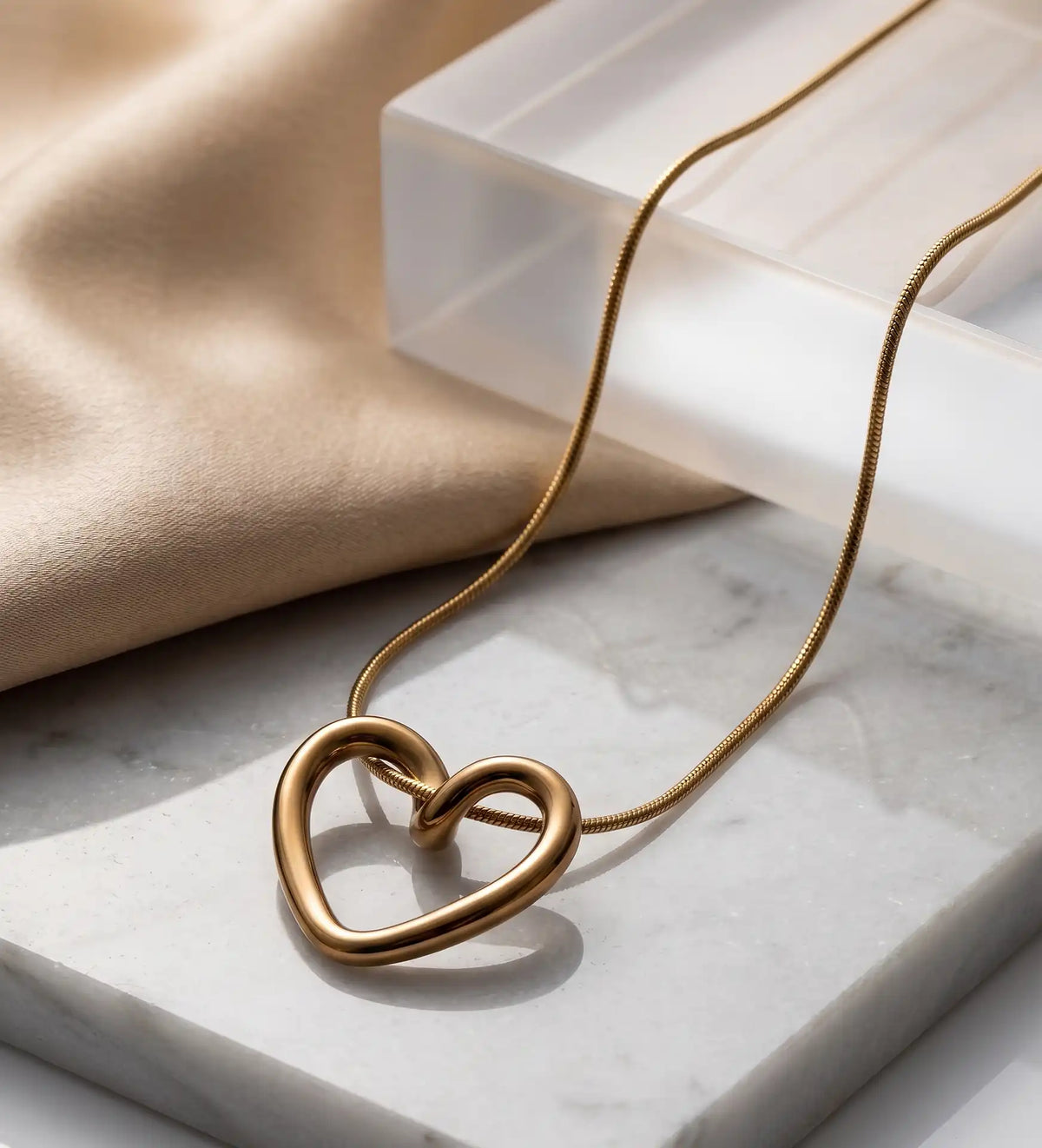 Gold plated minimalist open heart pendant necklace for women by Trivo Essentials