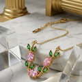Golden Plated Pink & Emerald Green Tulip  Necklace