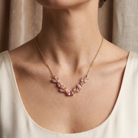 Gold plated pink zircon vine leaf necklace for women by Trivo Essentials