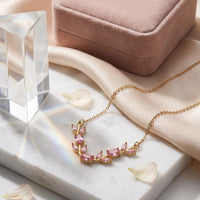 Gold plated pink zircon vine leaf necklace for women by Trivo Essentials