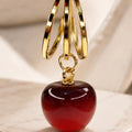 Golden Plated Red Apple Resin Charm Hoop Earrings