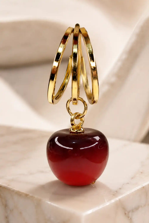 Golden Plated Red Apple Resin Charm Hoop Earrings