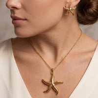 Gold plated starfish pendant necklace and matching stud tops set by Trivo Essentials
