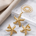 Golden Plated Starfish Pendant Necklace & Tops Earrings Set