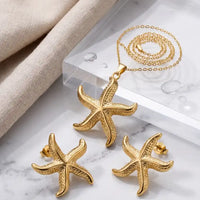 Gold plated starfish pendant necklace and matching stud tops set by Trivo Essentials