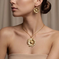 Gold plated sunflower pendant necklace and matching floral tops set by Trivo Essentials