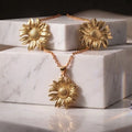 Golden Plated Sunflower Pendant Necklace & Earring Tops Set