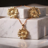 Gold plated sunflower pendant necklace and matching floral tops set by Trivo Essentials