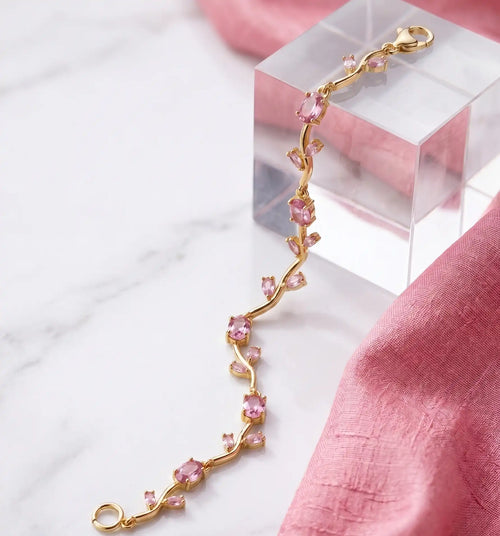 Golden Plated Tulip Bracelet Light Pink Gemstone Kangan