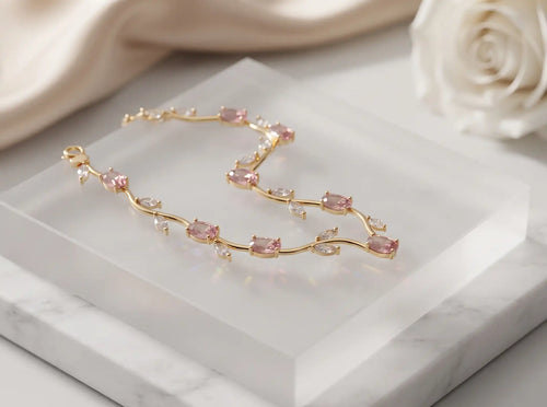 Golden Plated Tulip Bracelet Pink Gemstone Kangan