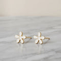 Golden Plated White Flower Enamel Stud Earrings