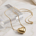 Golden Plated Puffed Heart Pendant Snake Chain Necklace