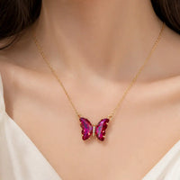 Gold plated ruby red crystal butterfly necklace pendant for women by Trivo Essentials