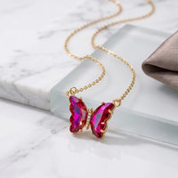 Gold plated ruby red crystal butterfly necklace pendant for women by Trivo Essentials