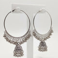 Oxidized Silver Hoop Jhumka Earrings