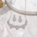 Rhodium Plated Cubic Zirconia Leaf Necklace & Drop Earrings Bridal Set