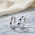 Rhodium Silver Black Zircon Huggie Hoop Earrings