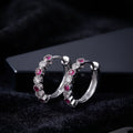 Rhodium Silver Ruby Red Zircon Huggie Hoop Earrings