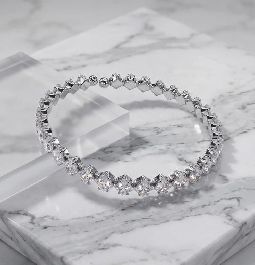 Rhodium Plated Silver Square Crystal CZ Tennis Bracelet Kangan