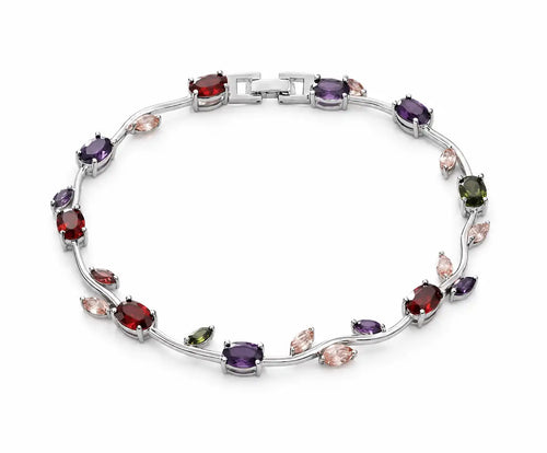 Rhodium Plated Silver Tulip Bracelet Multi Color Gemstone Kangan