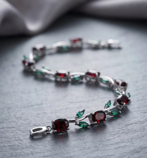 Rhodium Plated Silver Tulip Bracelet Ruby Red Gemstone Kangan