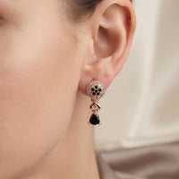 Rose gold plated teardrop pear cut black zircon drop leverback earrings by Trivo Essentials