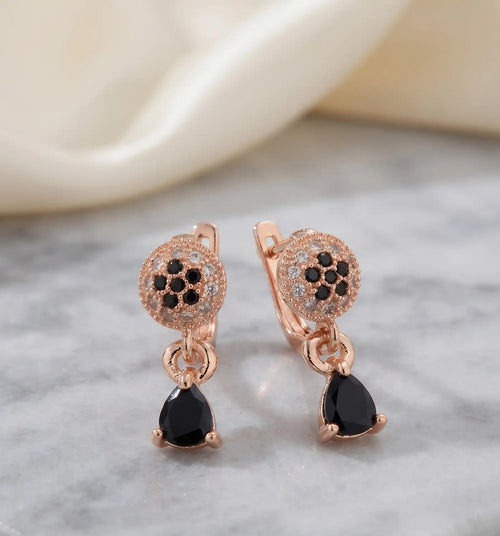 Rose Golden Black Teardrop Zircon Drop Earrings