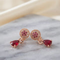 Rose Golden Ruby Red Teardrop Zircon Drop Earrings