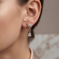 Rose gold plated teardrop pear cut clear zircon drop leverback earrings by Trivo Essentials