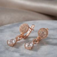 Rose gold plated teardrop pear cut clear zircon drop leverback earrings by Trivo Essentials