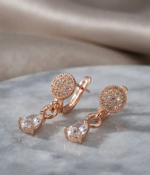 Rose Golden Teardrop Zircon Drop Earrings