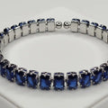 Rhodium Plated Silver Sapphire Blue Square CZ Tennis Bracelet Kangan