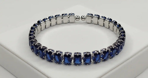 Rhodium Plated Silver Sapphire Blue Square CZ Tennis Bracelet Kangan