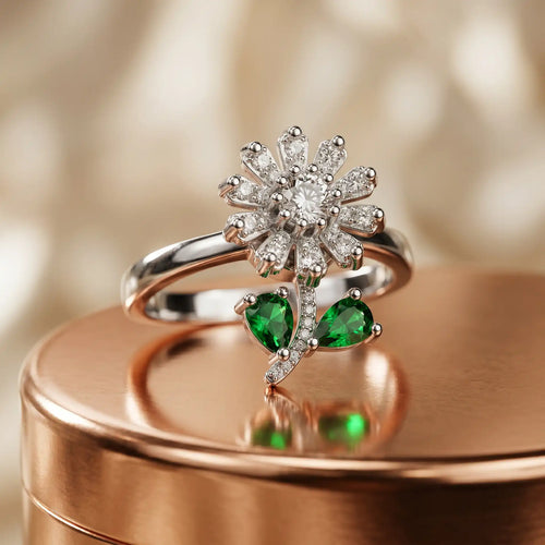 Silver Plated Zircon Sunflower Spinner Ring