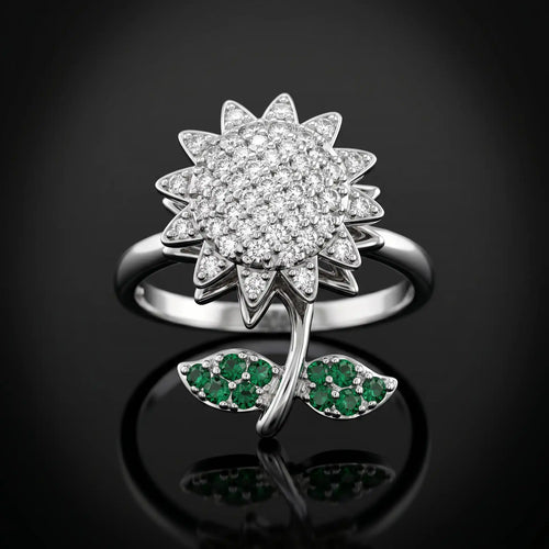 Silver Plated Zircon Sunflower Spinner Ring